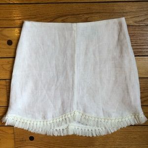 Reformation White High-Waisted Fringe Skirt
